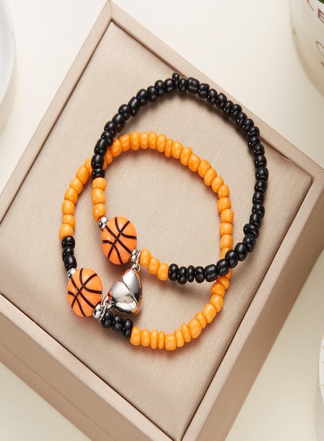 QRH 2PCS Sport Ball Matching Bracelets for Men Women Cute Ball Beads Stretch Bracelets Basketball Sports Bracelet Game Day Accessories for Players BFF Couples Sport Fans Cheerleaders - Image 4